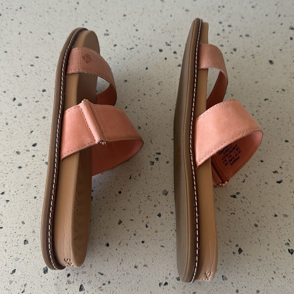 SPERRY Wave Side PLUSHWAVE Peach Leather Strap Sandals Slides Casual Comfort 9.5 - Picture 3 of 12
